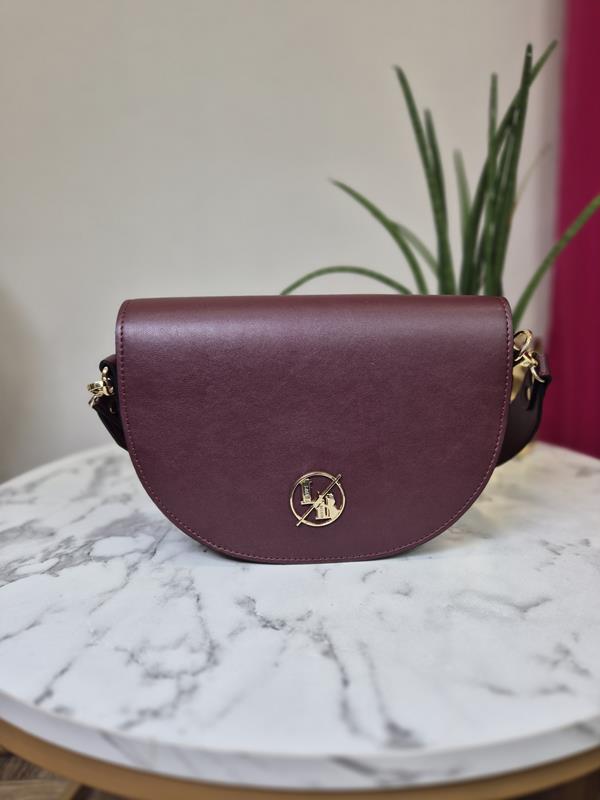 HIT półokrągła torebka Laura Biaggi ekoskóra w kolorze burgundowym w minimalistycznym stylu zdjęcie 1