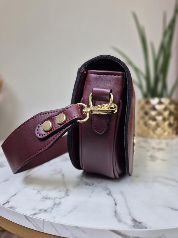 HIT półokrągła torebka Laura Biaggi ekoskóra w kolorze burgundowym w minimalistycznym stylu zdjęcie 3