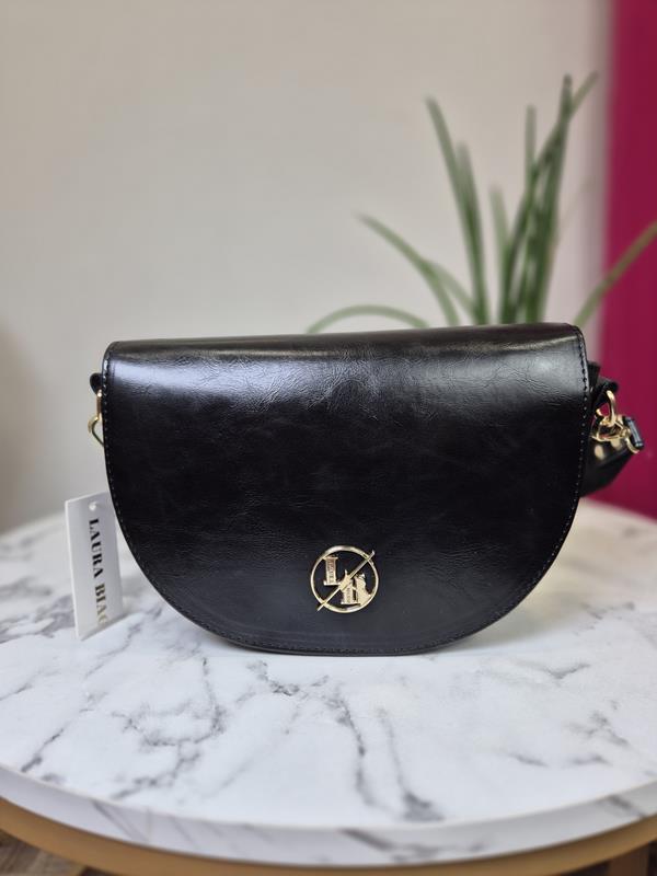 HIT półokrągła torebka Laura Biaggi ekoskóra w kolorze czarnym w minimalistycznym stylu zdjęcie 1