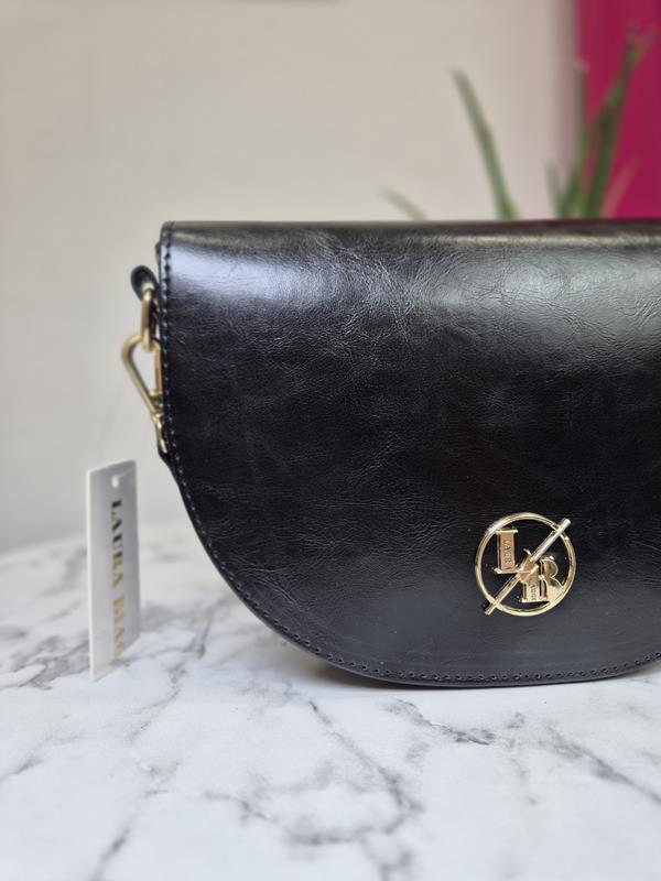 HIT półokrągła torebka Laura Biaggi ekoskóra w kolorze czarnym w minimalistycznym stylu zdjęcie 2