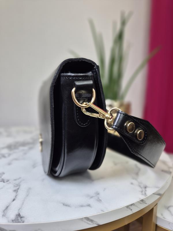 HIT półokrągła torebka Laura Biaggi ekoskóra w kolorze czarnym w minimalistycznym stylu zdjęcie 3