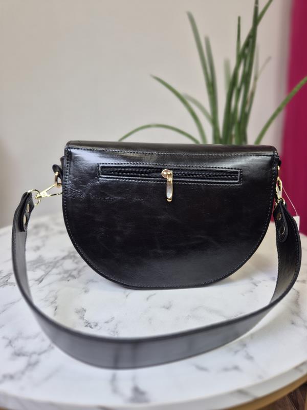 HIT półokrągła torebka Laura Biaggi ekoskóra w kolorze czarnym w minimalistycznym stylu zdjęcie 4