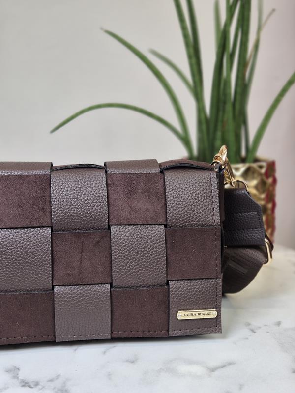 HIT piękna torebka Laura Biaggi przeplatana brązowa zdjęcie 2