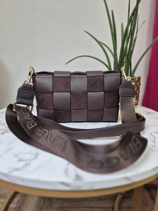 HIT piękna torebka Laura Biaggi przeplatana brązowa zdjęcie 4