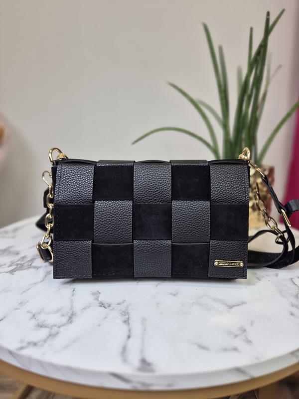 HIT piękna torebka Laura Biaggi przeplatana czarna zdjęcie 1