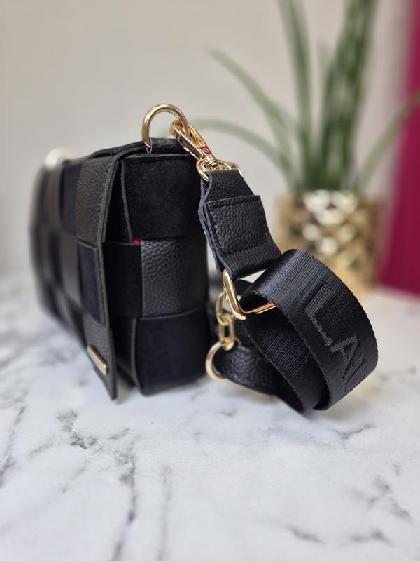 HIT piękna torebka Laura Biaggi przeplatana czarna zdjęcie 3