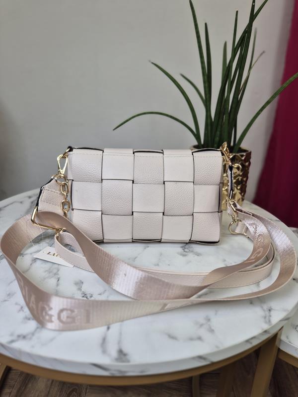 HIT piękna torebka Laura Biaggi przeplatana beżowym zdjęcie 4