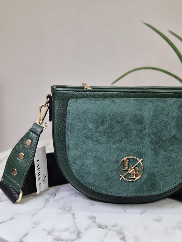 HIT półokrągła torebka Laura Biaggi z kieszonką w kolorze zielonym  zdjęcie 2