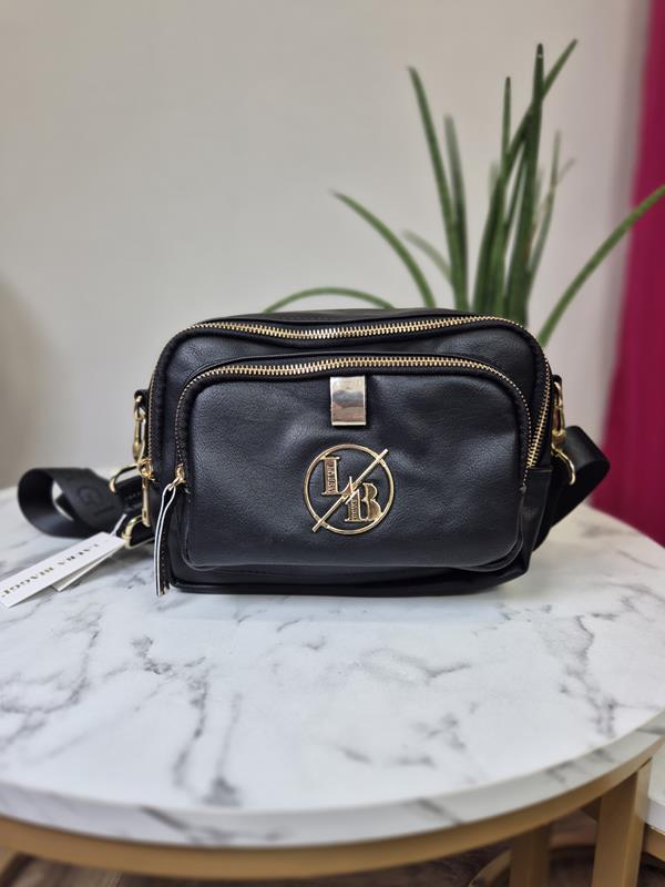 HIT piękna trzykomorowa torebka Laura Biaggi w kolorze czarnym ze złotym logo zdjęcie 1