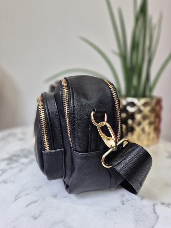 HIT piękna trzykomorowa torebka Laura Biaggi w kolorze czarnym ze złotym logo zdjęcie 3