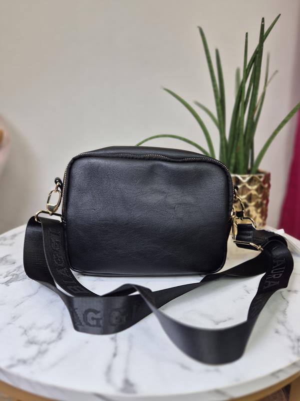 HIT piękna trzykomorowa torebka Laura Biaggi w kolorze czarnym ze złotym logo zdjęcie 4