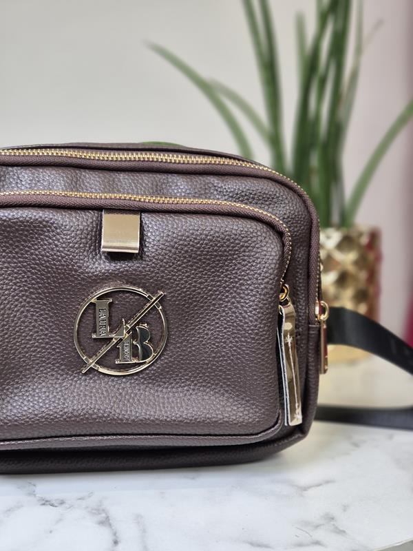 HIT piękna trzykomorowa torebka Laura Biaggi w kolorze brązowym ze złotym logo zdjęcie 2