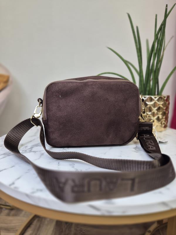 HIT piękna trzykomorowa torebka Laura Biaggi w kolorze brązowy zamsz ze złotym logo zdjęcie 4