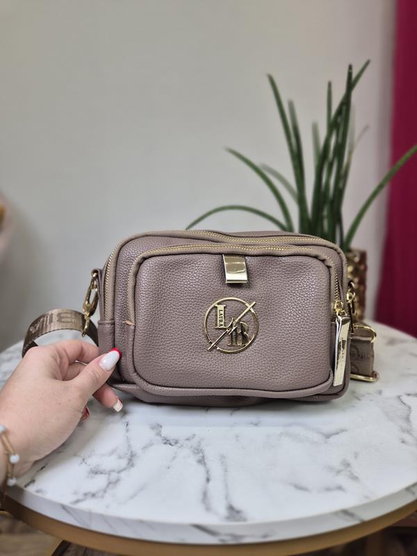 HIT piękna trzykomorowa torebka Laura Biaggi w kolorze beżowym ze złotym logo zdjęcie 1