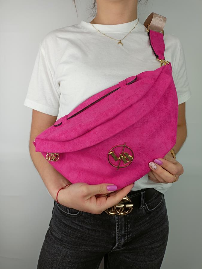 Przepiękna mega pakowna torebko-nerka Laura Biaggi różowy zamsz zdjęcie 1