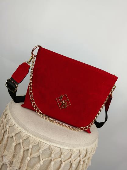 Przepiękna torebka Laura Biaggi czerwony zamszyk z łańcuszkiem zdjęcie 1
