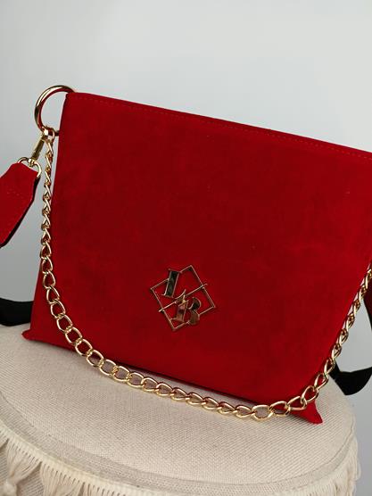 Przepiękna torebka Laura Biaggi czerwony zamszyk z łańcuszkiem zdjęcie 2