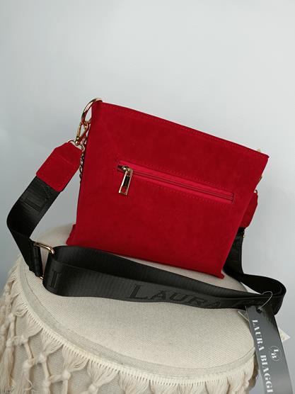 Przepiękna torebka Laura Biaggi czerwony zamszyk z łańcuszkiem zdjęcie 4