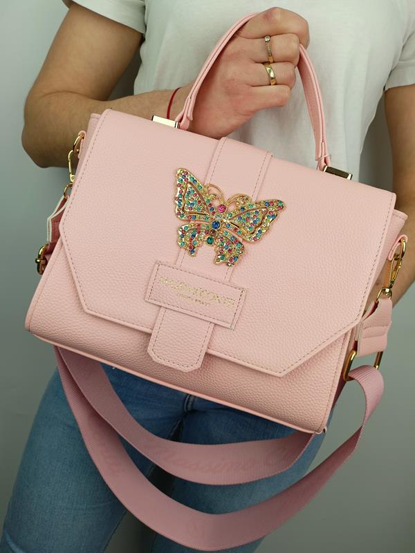 HIT przepiękna jasno-różowa torebka Massimo Contti  z motylem na klapce zdjęcie 1