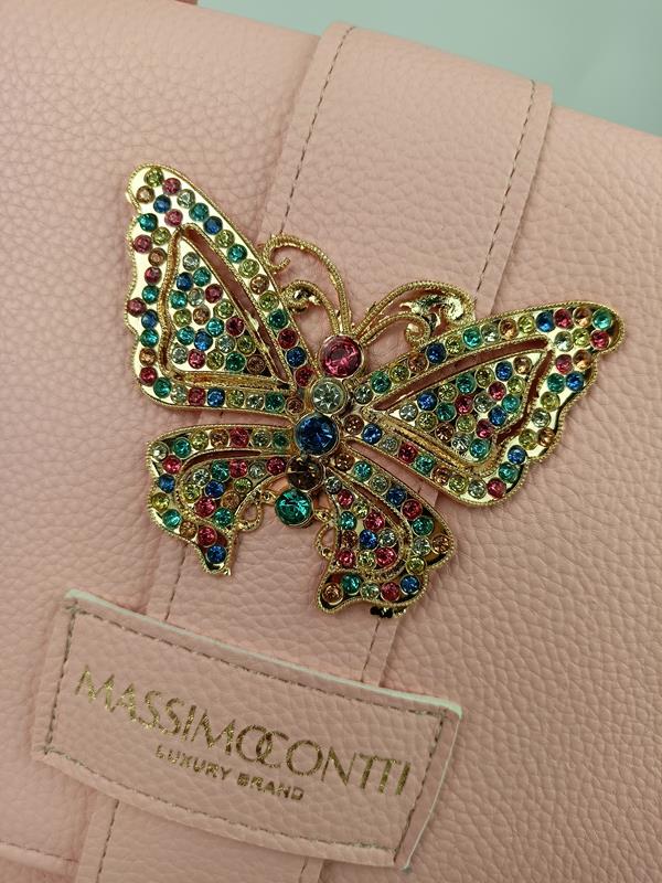 HIT przepiękna jasno-różowa torebka Massimo Contti  z motylem na klapce zdjęcie 3