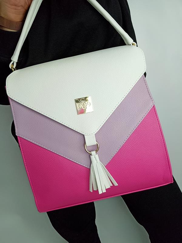 HIT śliczny torebko-plecak EGO różowy z trójkątną białą klapką zdjęcie 1