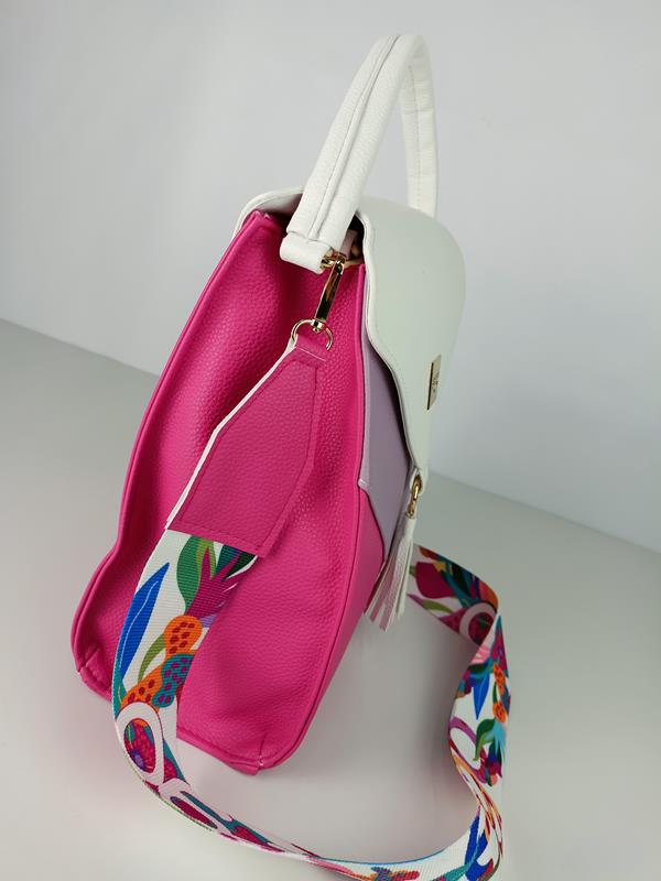HIT śliczny torebko-plecak EGO różowy z trójkątną białą klapką zdjęcie 4