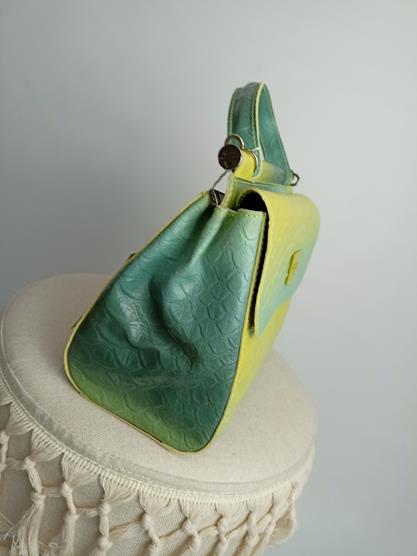 Przepiękny kuferek EGO z efektem cieniowania żółto-zielony skóra naturalna zdjęcie 2
