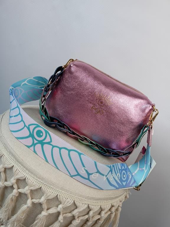 HIT przepiękna torebka EGO SEVEN SENSES z ozdobnym kolorowym paskiem brokatowy jasny róż skóra naturalna zdjęcie 1