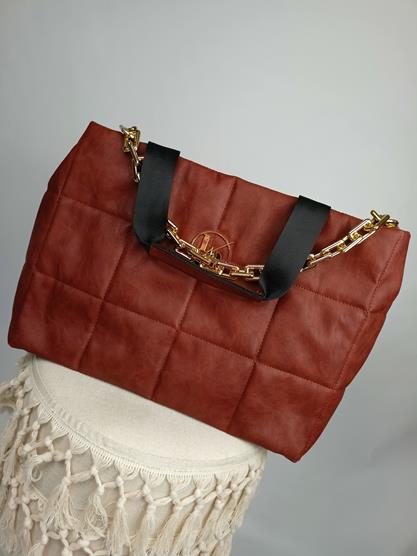 HIT piękna shopperka Laura Biaggi duża pikowana w kolorze brązowym z łańcuchem zdjęcie 1