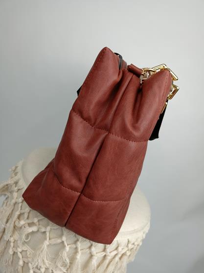 HIT piękna shopperka Laura Biaggi duża pikowana w kolorze brązowym z łańcuchem zdjęcie 4