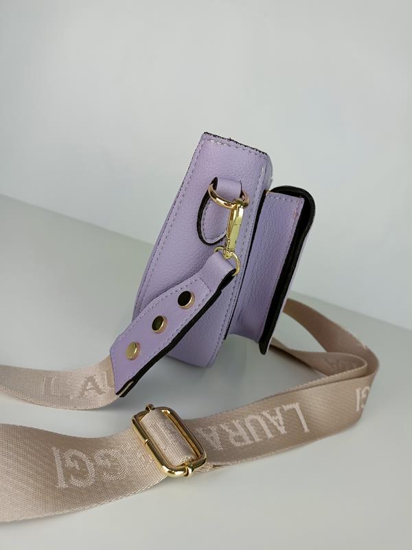 Piękna półokrągła fioletowa torebka Laura Biaggi z  klapką zamszową z przodu zdjęcie 3