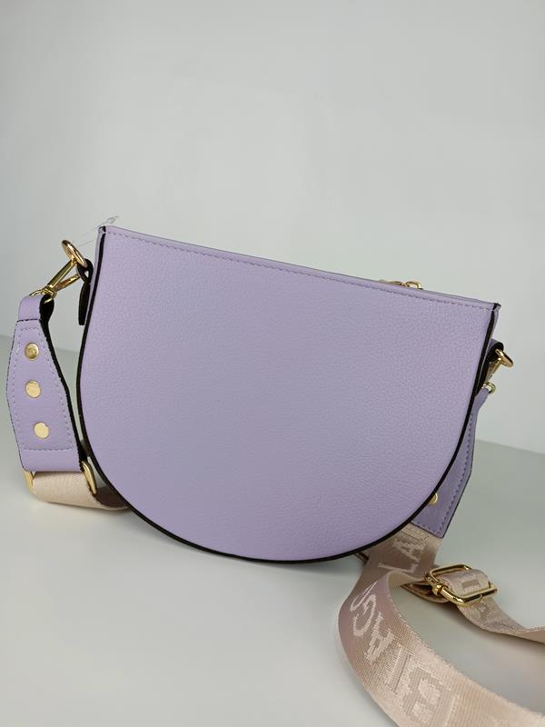 Piękna półokrągła fioletowa torebka Laura Biaggi z  klapką zamszową z przodu zdjęcie 4