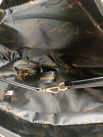 HIT piękna shopperka Laura Biaggi duża pikowana w kolorze czarnym błyszcząca ekoskóra z łańcuchem
