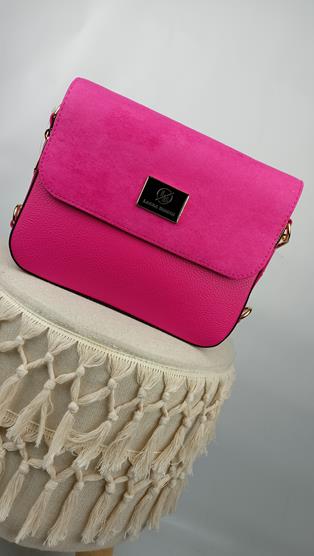 Piękna torebka Laura Biaggi różowa ekoskóra z klapką zamszową dwie komory zdjęcie 1