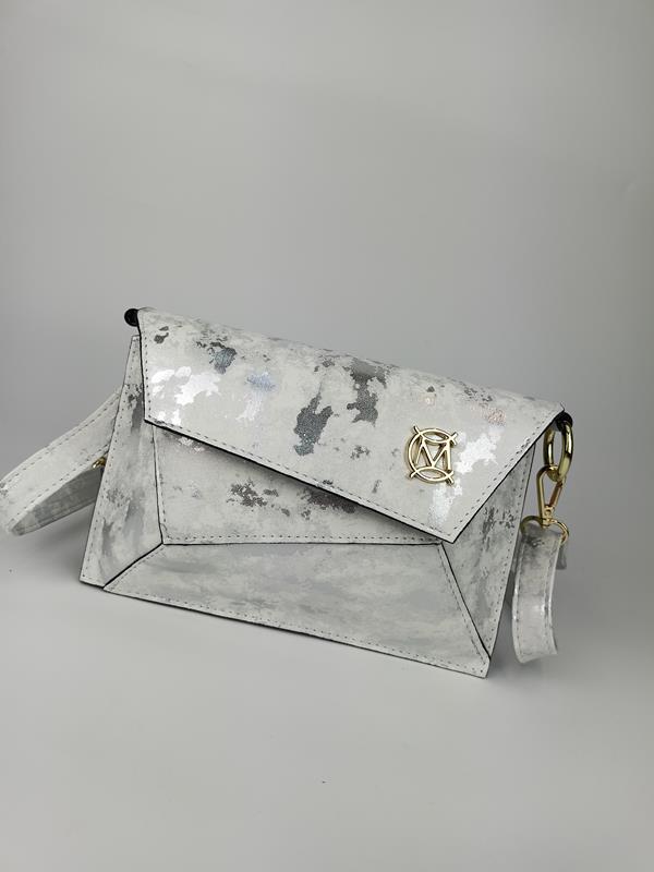 HIT świetna niesymetryczna torebka Massimo Contti  w kolorze białym z efektem przetartego srebra zdjęcie 2