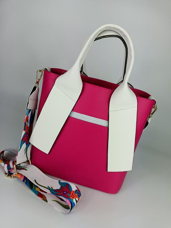 Piękna torebka EGO z rajskiej kolekcji w kolorze fuksji z białymi rączkami zdjęcie 3