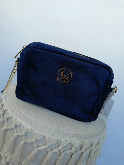 Piękna dwukomorowa torebka Laura Biaggi granat ze złotym logo zdjęcie 1