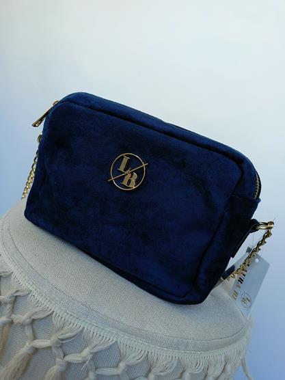 Piękna dwukomorowa torebka Laura Biaggi granat ze złotym logo zdjęcie 2