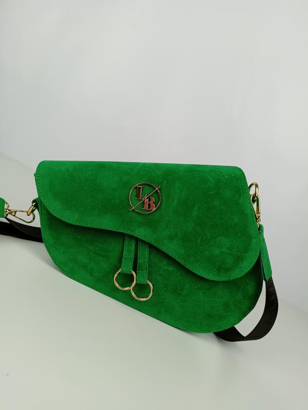 HIT świetna niesymetryczna torebka Laura Biaggi zielony zamsz z klapką zdjęcie 2