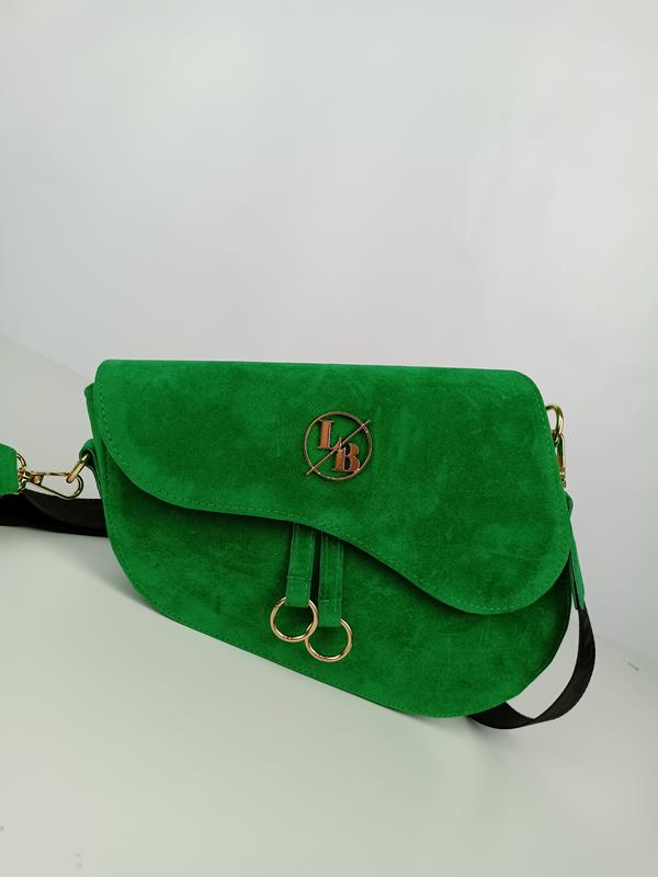 HIT świetna niesymetryczna torebka Laura Biaggi zielony zamsz z klapką zdjęcie 3