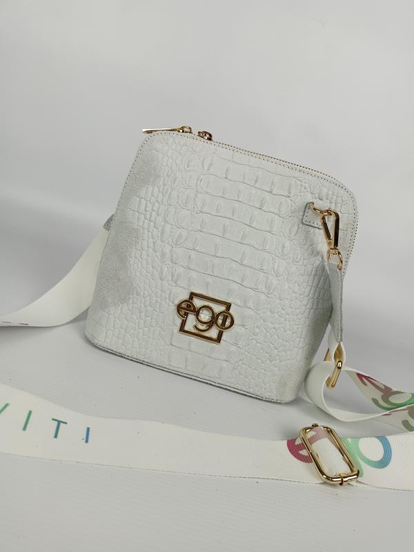 Piękna torebka EGO z wytłokiem kroko 3D w kolorze białym skóra naturalna zdjęcie 1