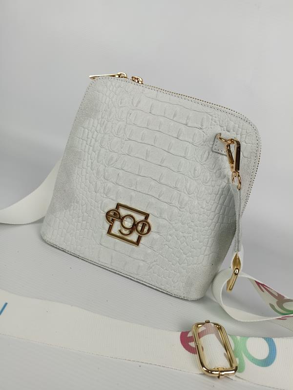 Piękna torebka EGO z wytłokiem kroko 3D w kolorze białym skóra naturalna zdjęcie 2