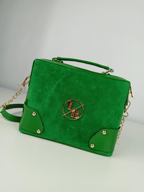 Zielony lakierowany kuferek Laura Biaggi z zamszowym przodem dwukomorowy zdjęcie 1
