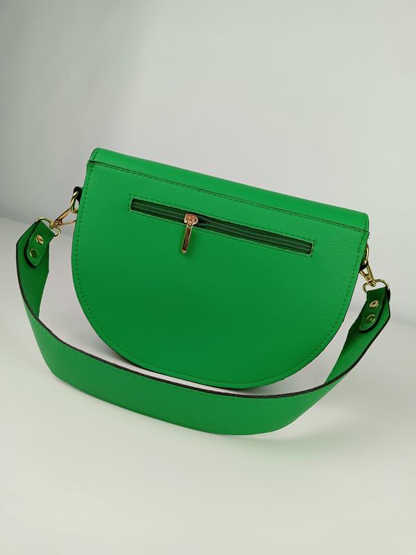 HIT śliczna półokrągła torebka Laura Biaggi zielona ekoskóra w minimalistycznym stylu zdjęcie 3