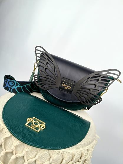 Piękna turkusowa torebka EGO SEVEN SENSES  z granatową klapką ze skrzydłami kolekcja 2YOU-wymienne klapki skóra naturalna zdjęcie 2