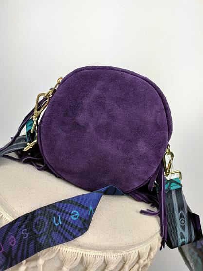 HIT przepiękna zamszowa torebka EGO fiolet koło z frędzlami zamsz naturalny zdjęcie 3