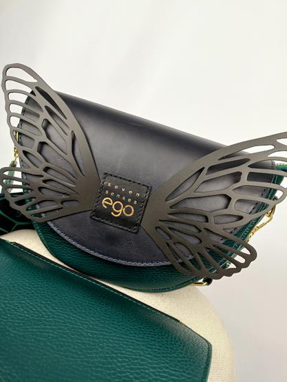 Piękna turkusowa torebka EGO SEVEN SENSES  z granatową klapką ze skrzydłami kolekcja 2YOU-wymienne klapki skóra naturalna zdjęcie 3