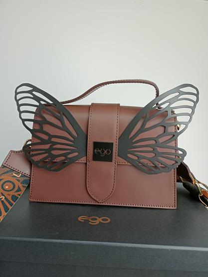 HIT śliczny kuferek EGO brązowy motyl z wymienną klapką skóra naturalna zdjęcie 3