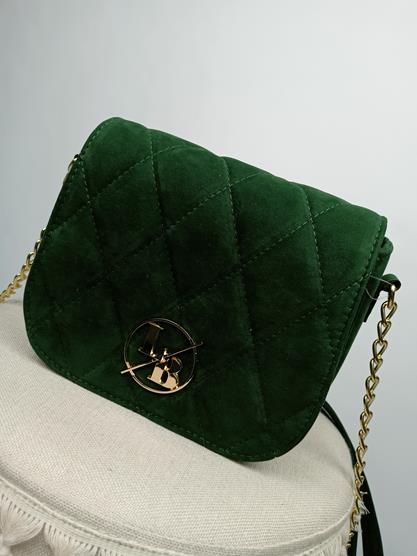 Piękna torebka Laura Biaggi pikowany zamsz w kolorze zielonym