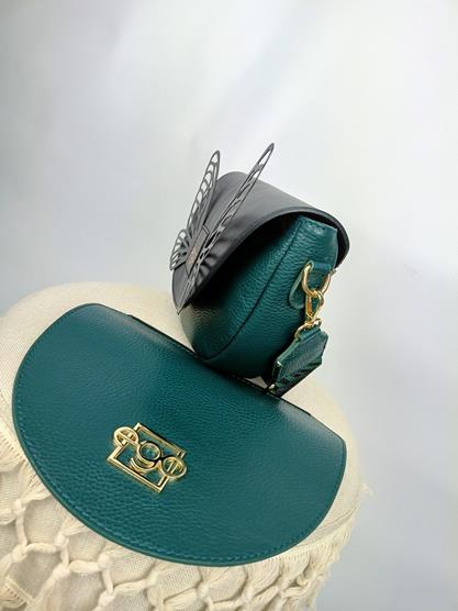 Piękna turkusowa torebka EGO SEVEN SENSES  z granatową klapką ze skrzydłami kolekcja 2YOU-wymienne klapki skóra naturalna zdjęcie 4